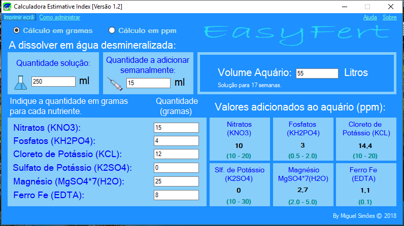 Calculadora EasyFert (Estimative Index) 2018